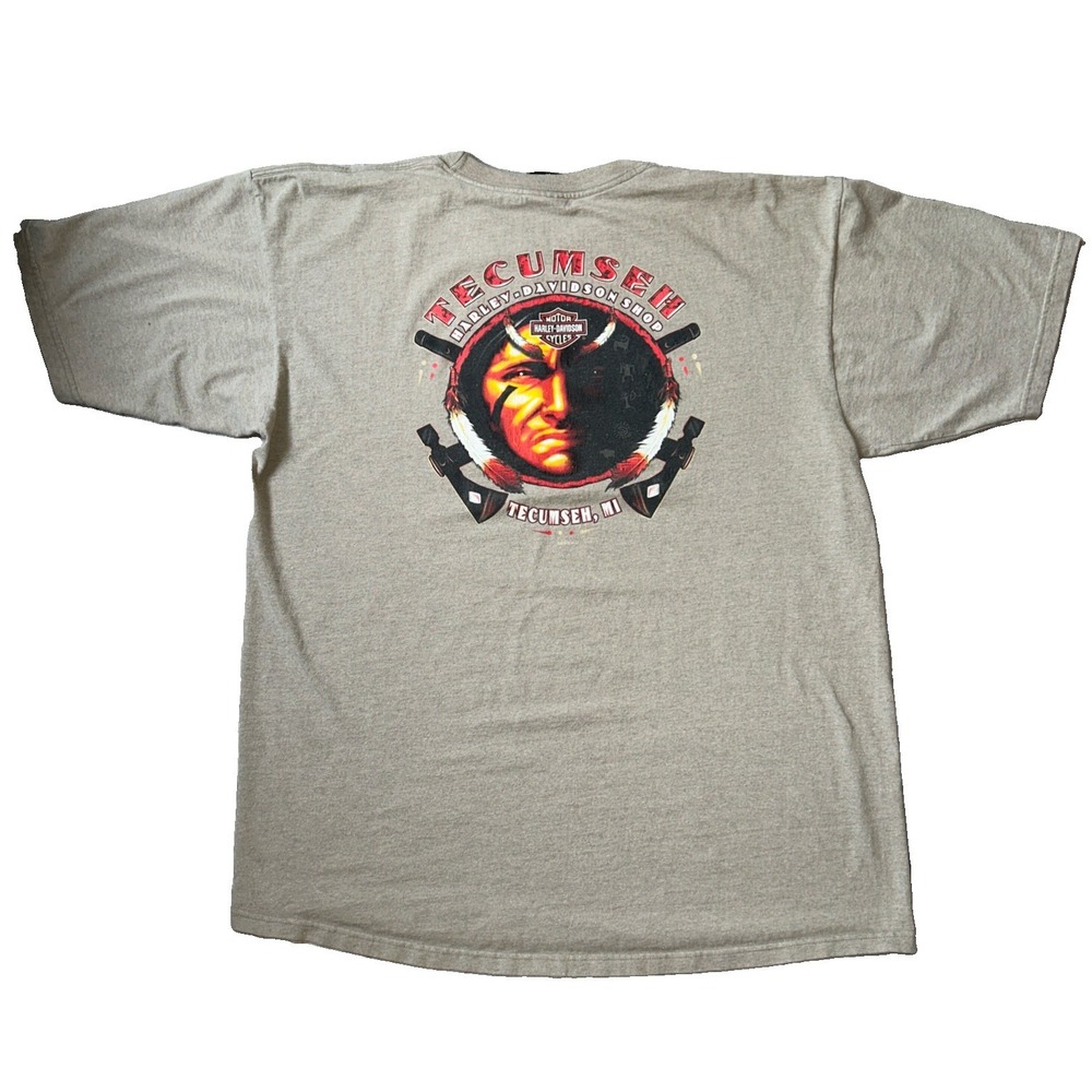 Vintage Harley Davidson T-Shirt 2XL Beige Tecumseh, MI Harley Davidson 2003 Y2K